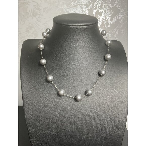 YouSi Grey Pearl Beaded Necklace With Adjustable Chain & Lobster Clasp - Picture 1 of 6